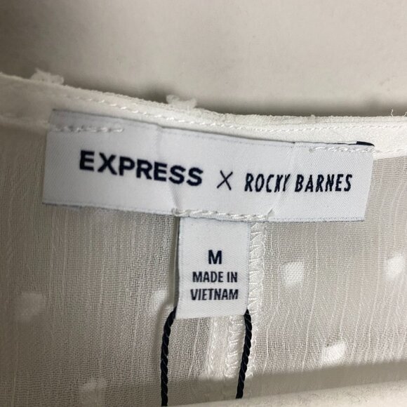 Express Rocky Barnes Maxi Dress Medium Coverup White Swiss Dots Button Front - Picture 3 of 9